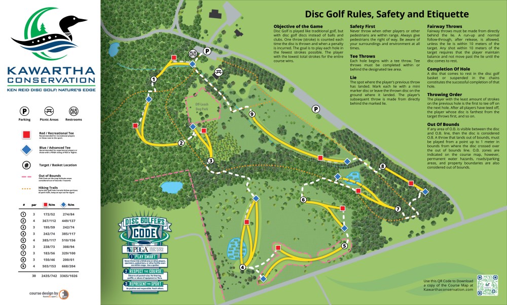 A map of the Nature's Edge Disc Golf Course at Ken Reid Conservation Area