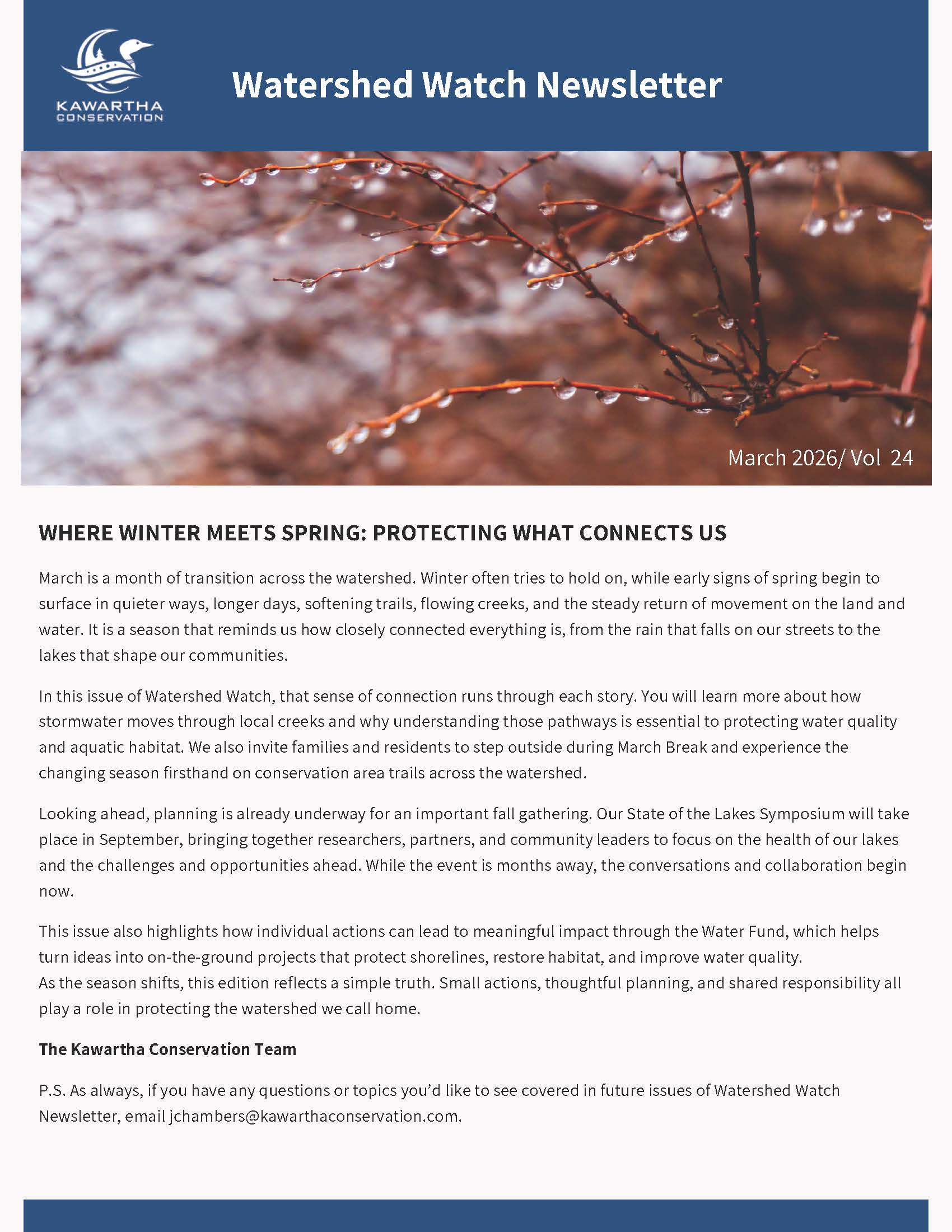 March 2026 Watershed Watch Newsletter Cover
